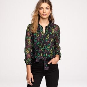 Jcrew 💯 Silk Tie Bow Floral Blouse Shirt M Us 8